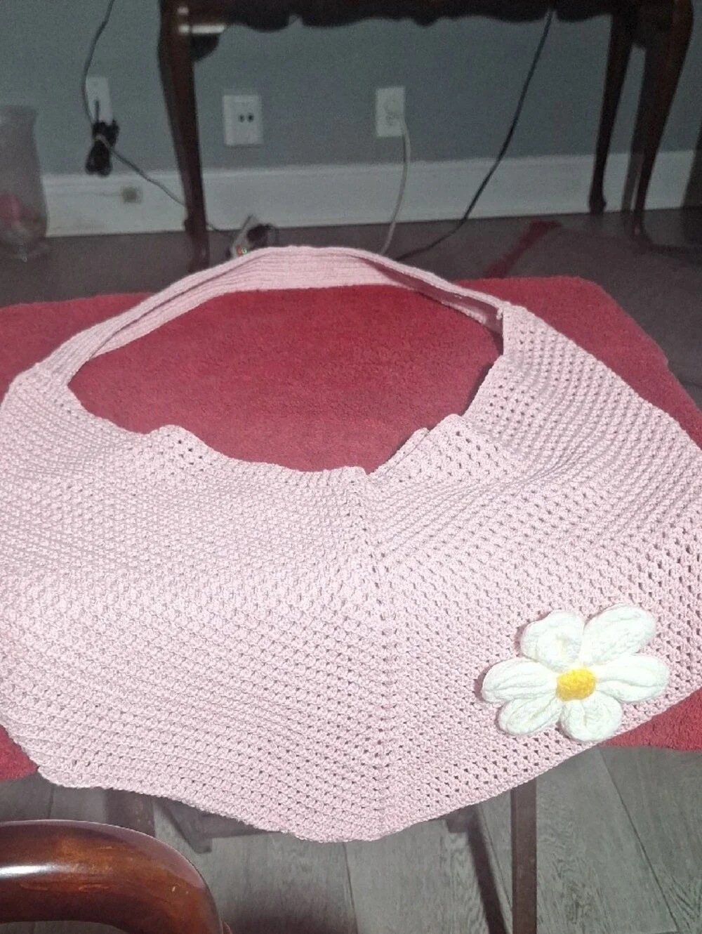 Handmade Pink Crochet Baby Blanket with Daisy Applique